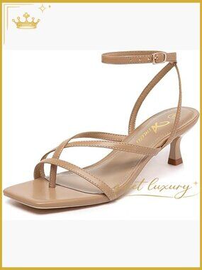 Strappy Kitten Heels Square Toe Flip Flops Low Heels Ankle Strap Party Dress